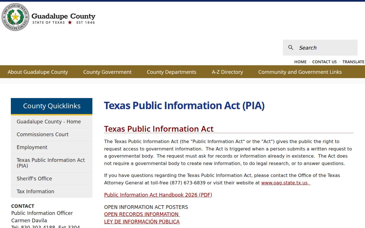 Cibolo residents directory Guadalupe County public information request route