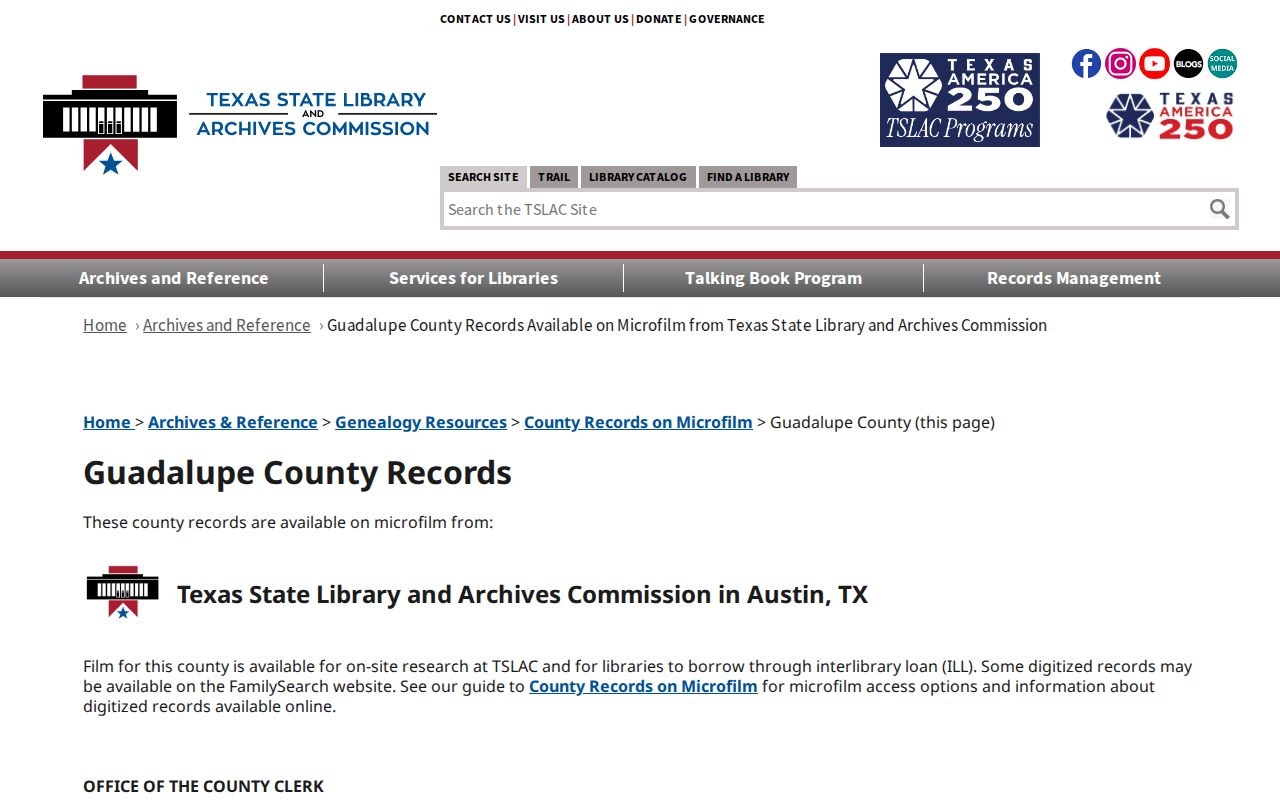 TSLAC Guadalupe County microfilm holdings for historic deeds and tax rolls