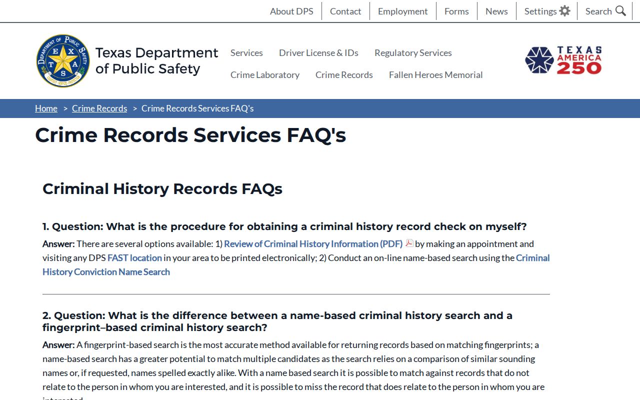 Cibolo resident lookup Texas DPS criminal history identity limits